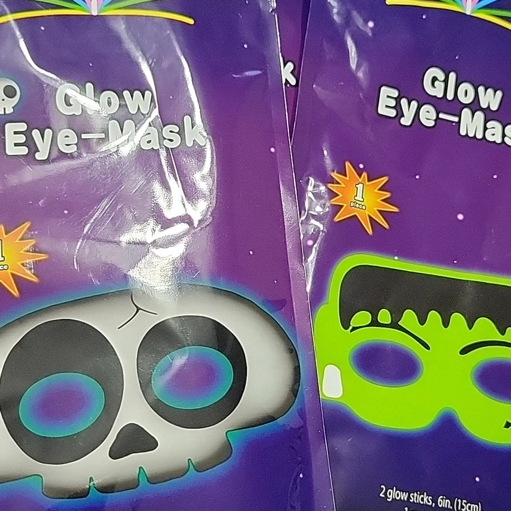 4-Pk Halloween Glow in the Dark Eye Masks - Skeleton, Cat, Pumpkin, Frankenstein